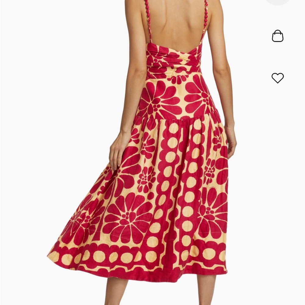 NWOT Farm Rio Palermo Printed Linen Midi-Dress (red, cream) size L
